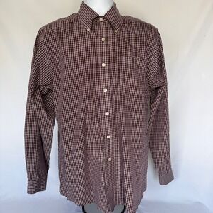 LL Bean Mens Medium Regular Maroon Plaid Cotton Button Down Shirt Long Sleeve